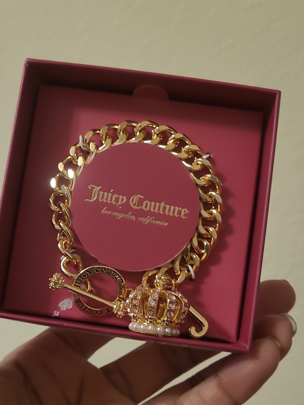 Juicy Couture Gold Charm Bracelet with Crown in Pink Box